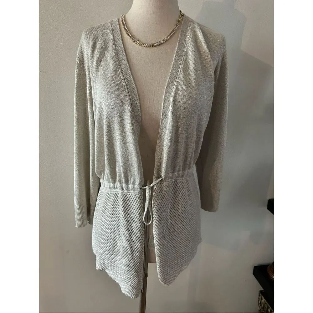 White House black market cardigan long sleeve sparkly silver white size large